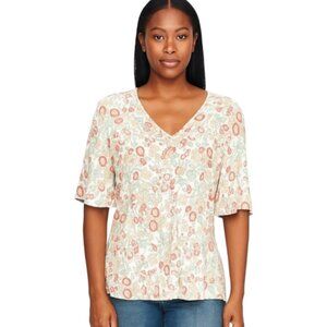 Rachel Zoe Large 1/2 Sleeve V Neck Floral Blouse
